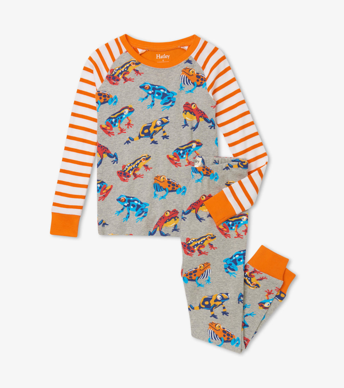 Agrandir l'image de Pyjama en coton biologique avec haut à manches raglan – Grenouilles bondissantes