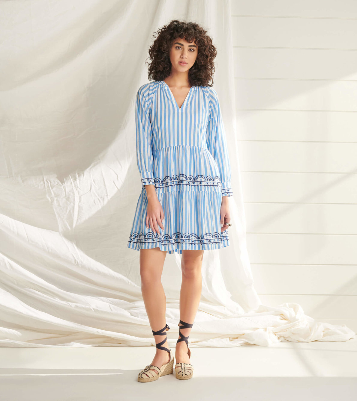 View larger image of Maddy Popover Dress - Azure Stripes