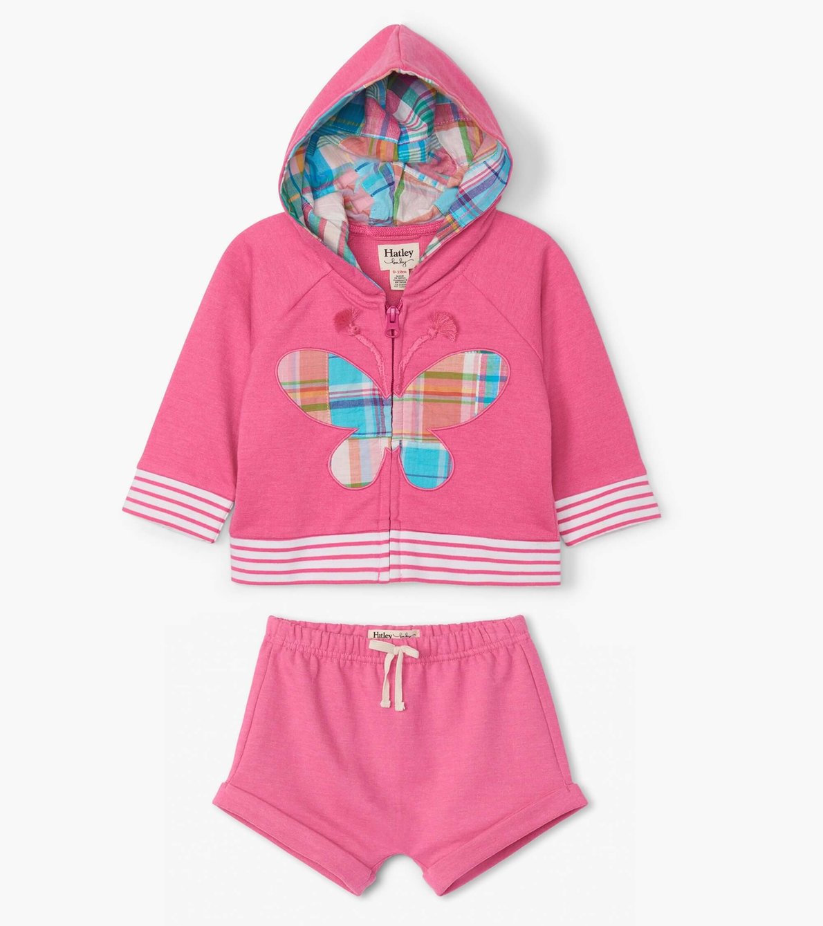 View larger image of Madras Plaid Butterfly Baby Hoodie & Short Set