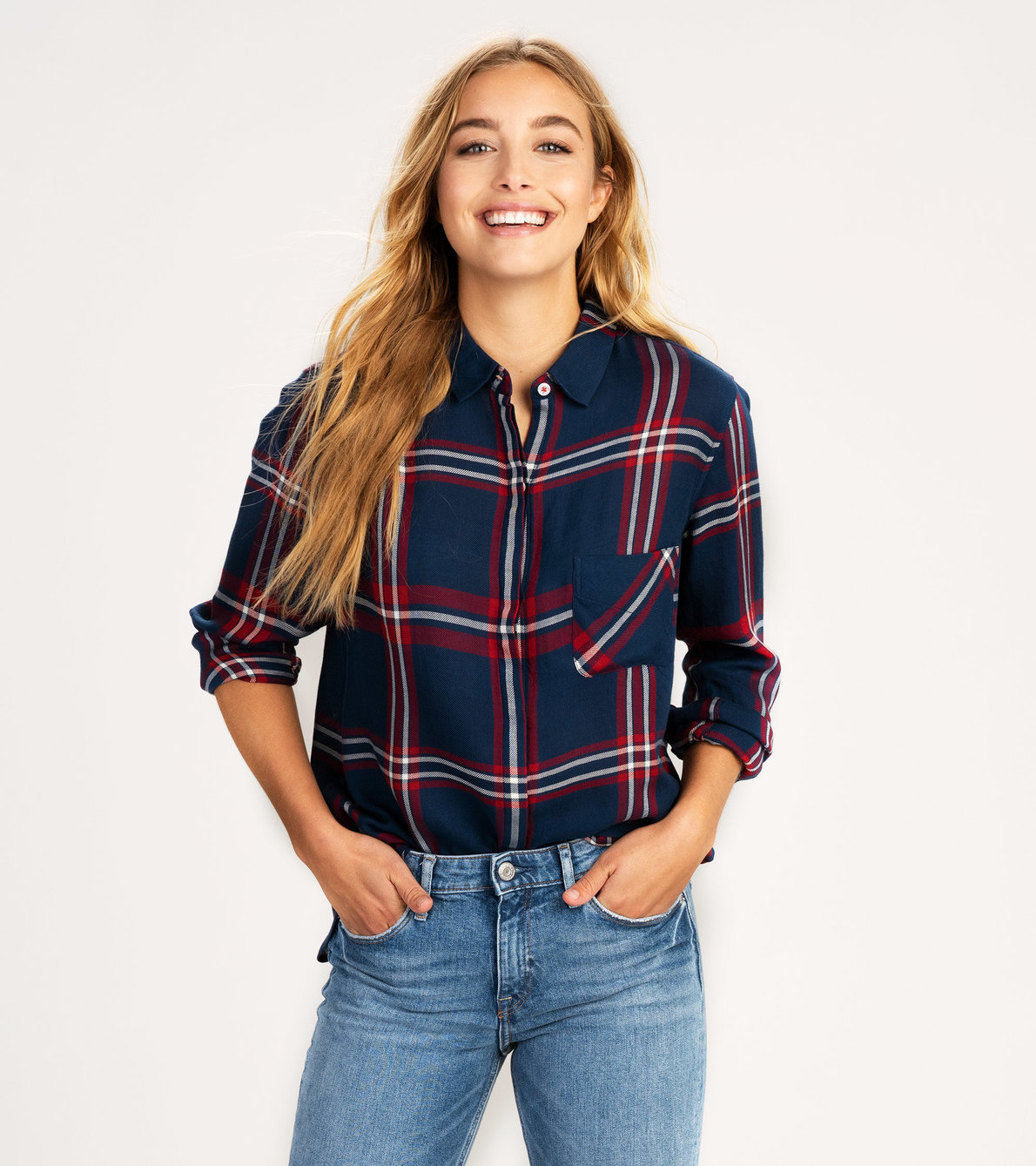View larger image of Mia Button-down - Copen Navy Plaid
