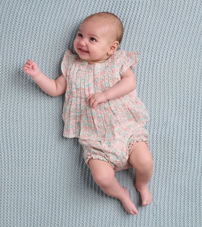 Mini Floral Garden Baby Pin Tuck Top And Bloomer Set