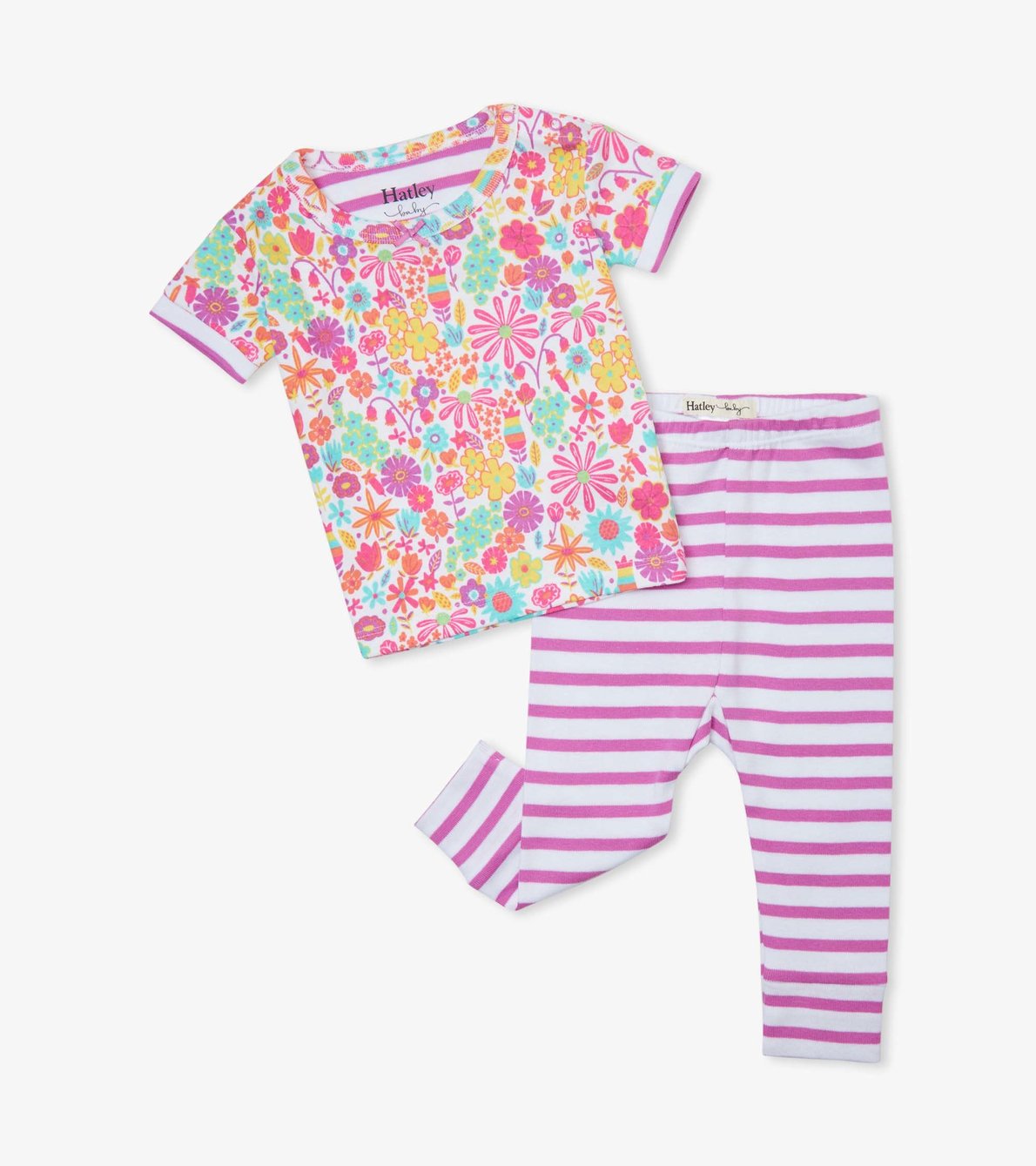 Agrandir l'image de Pyjama à manches courtes en coton biologique pour bébé – Petites fleurs
