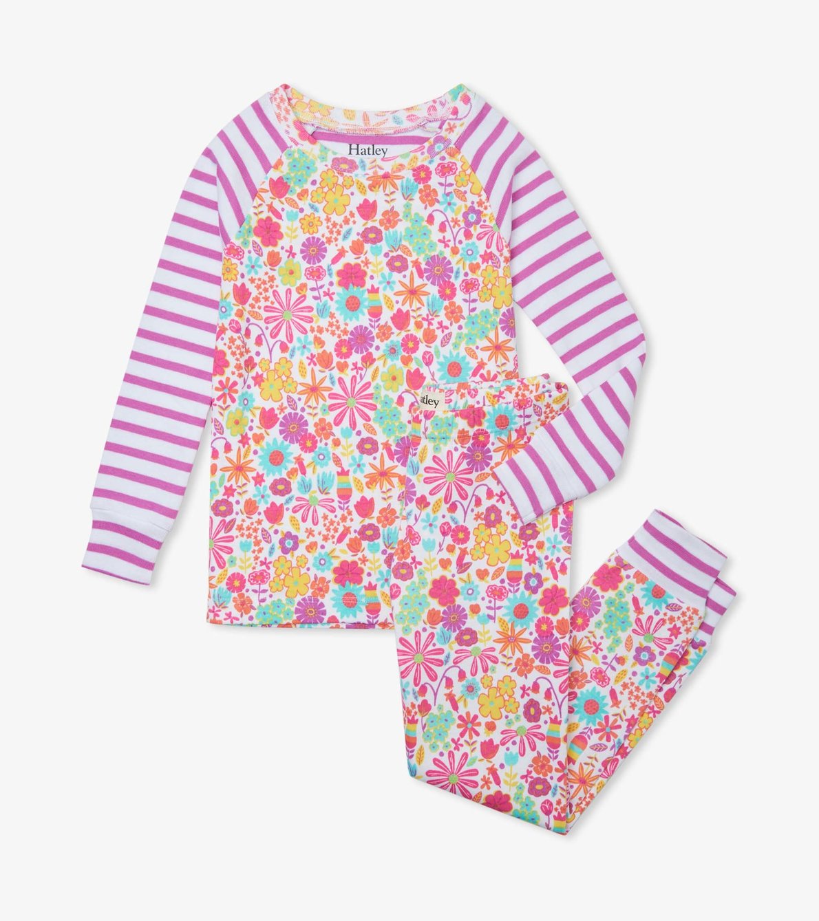 Agrandir l'image de Pyjama en coton biologique avec haut à manches raglan – Petites fleurs