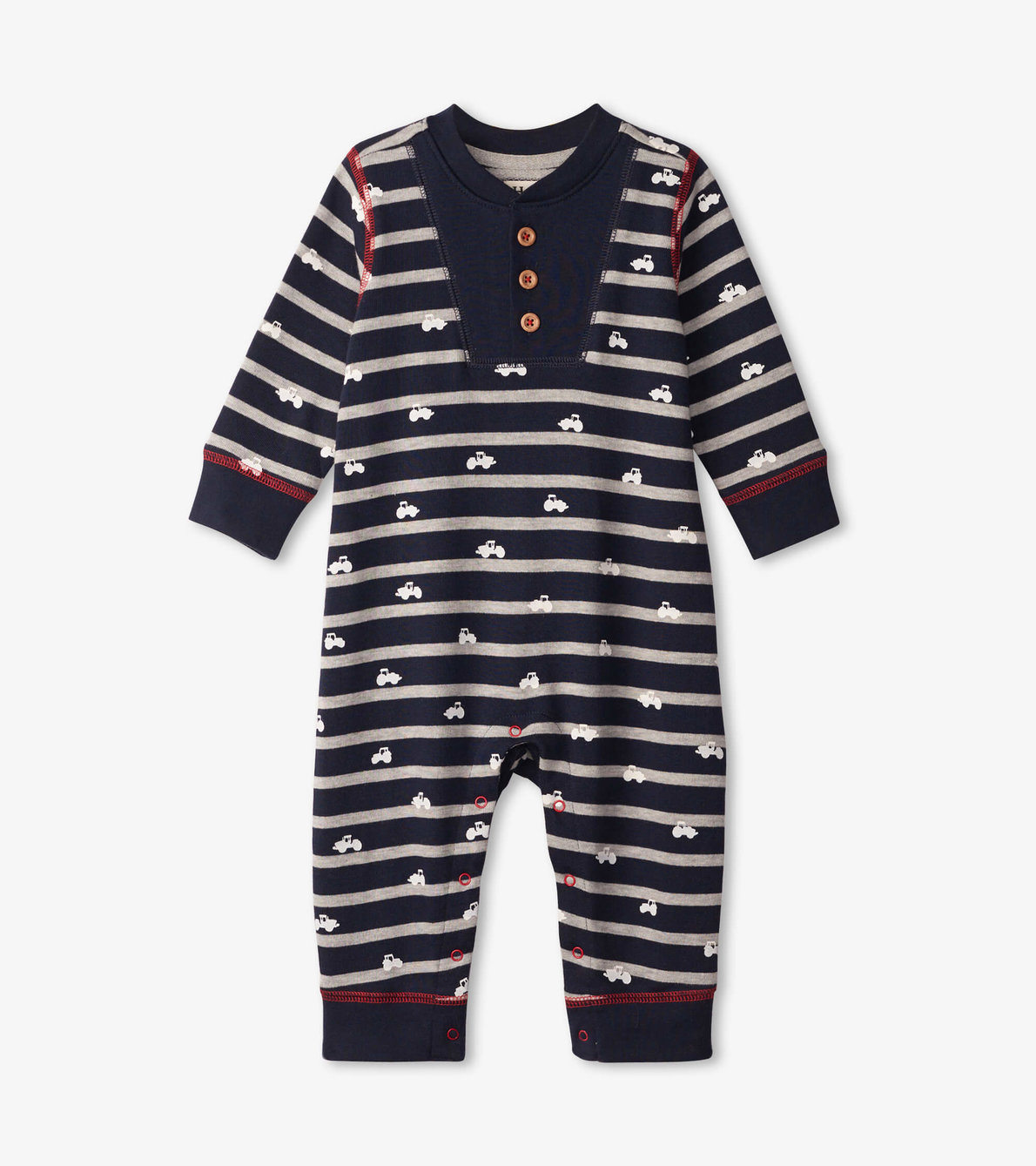 View larger image of Mini Tractors Elbow Patch Baby Henley Romper