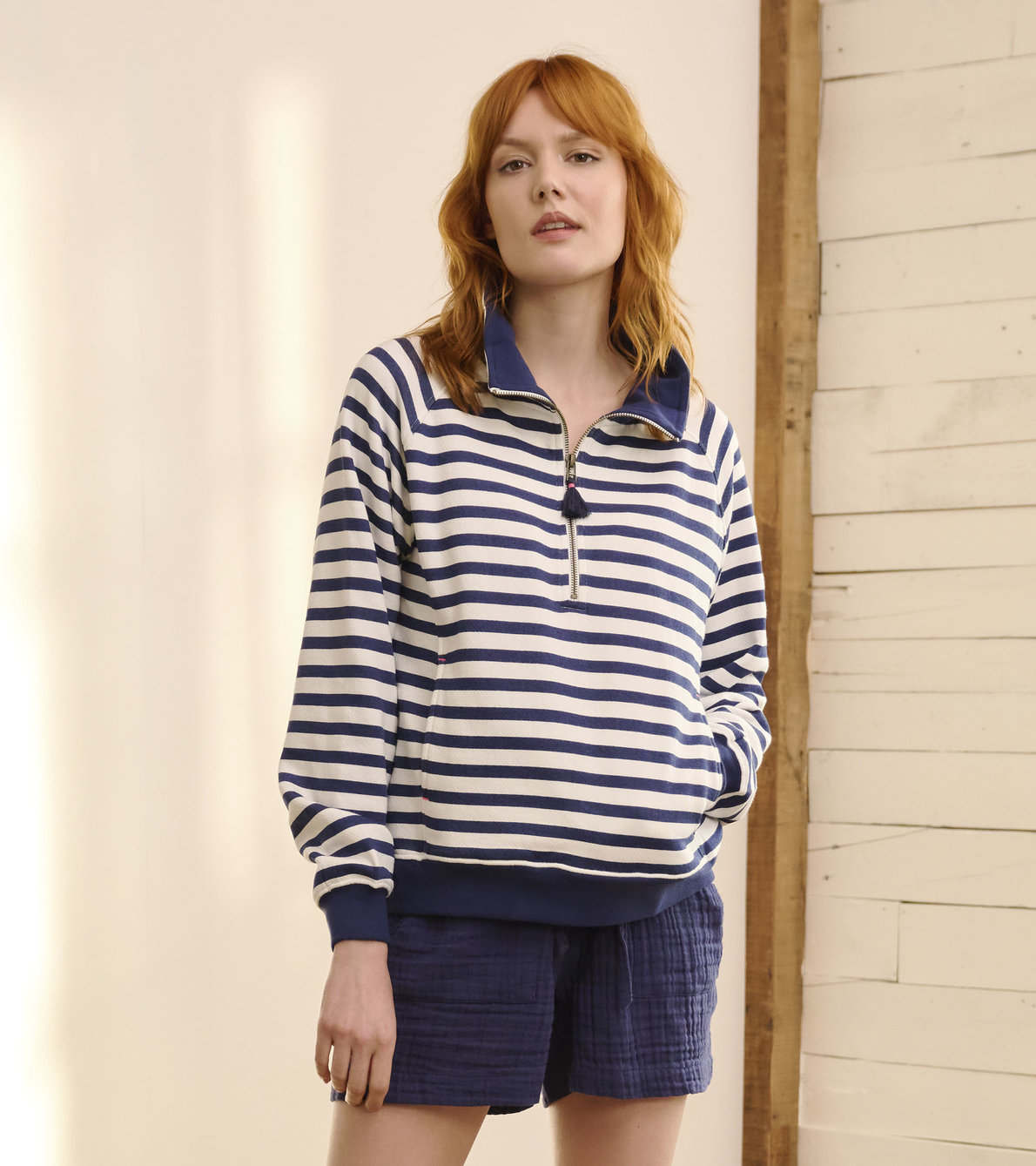 View larger image of Mock Neck Pullover - Maritime Stripes
