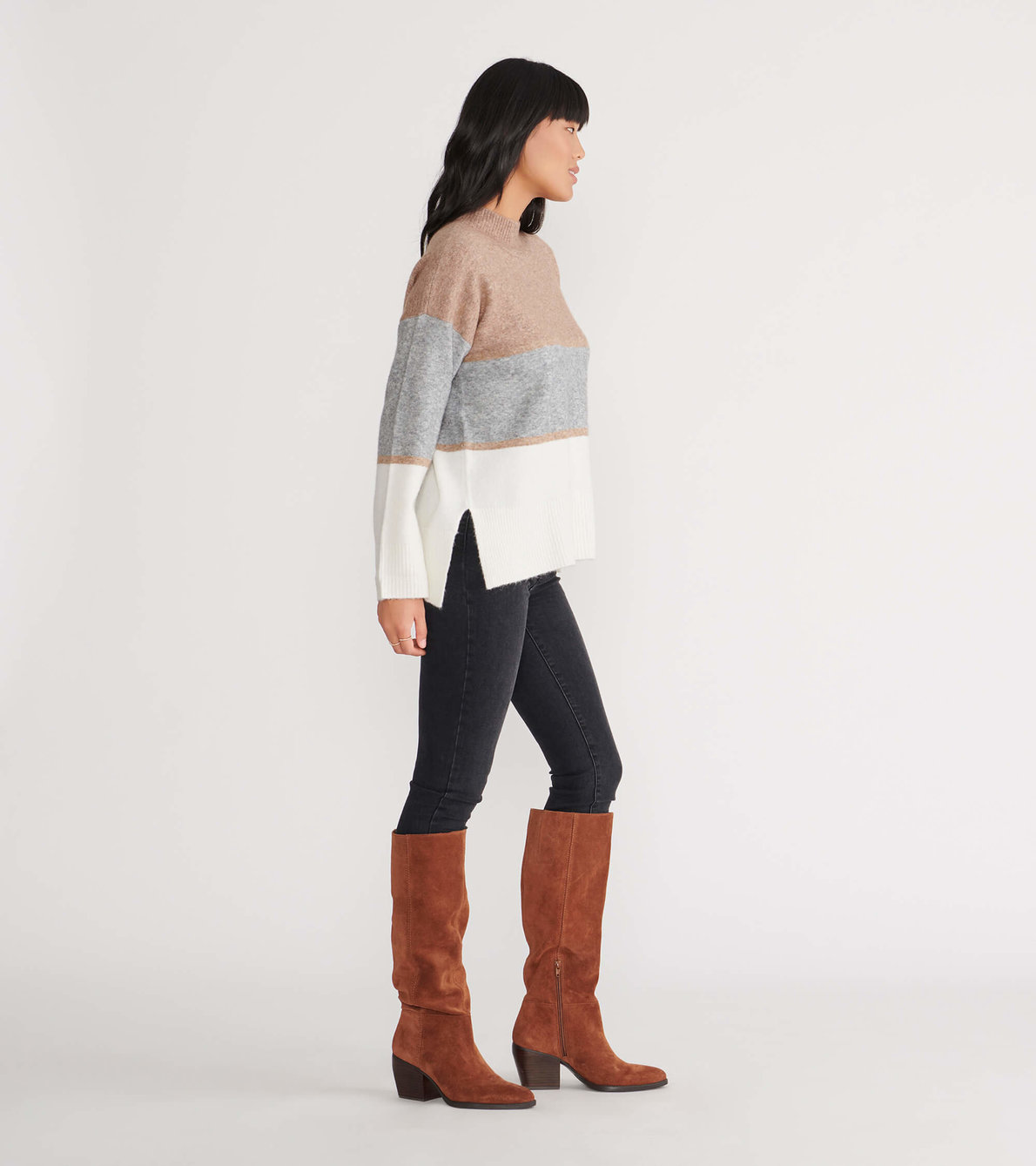 View larger image of Mock Neck Sweater - Camel Colour Block