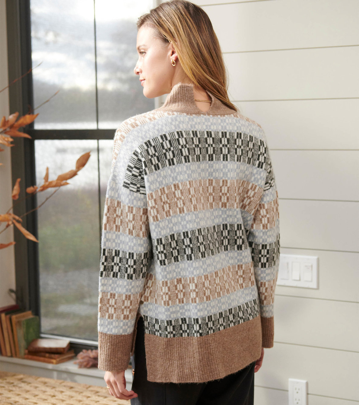View larger image of Mock Neck Sweater - Celestial Plaid