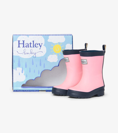 Baby Pink & Navy Matte Rain Boots