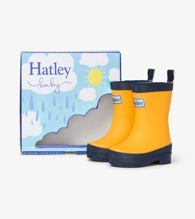 Yellow & Navy Matte Baby Rain Boots