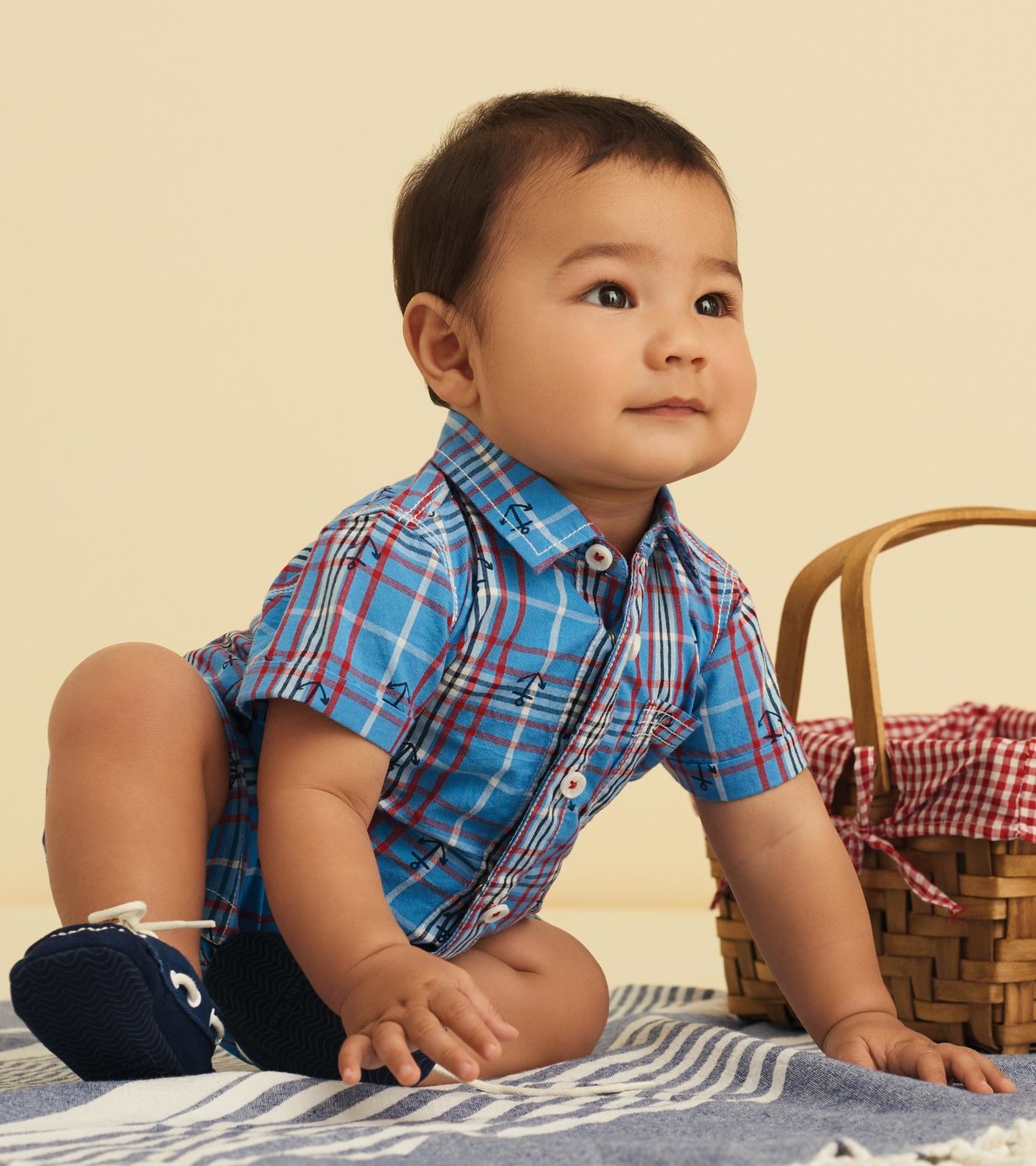 View larger image of Nautical Plaid Baby Woven Romper