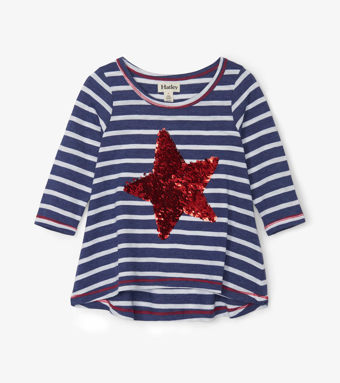 View larger image of Nautical Star 3/4 Sleeve Flip Sequin Tee