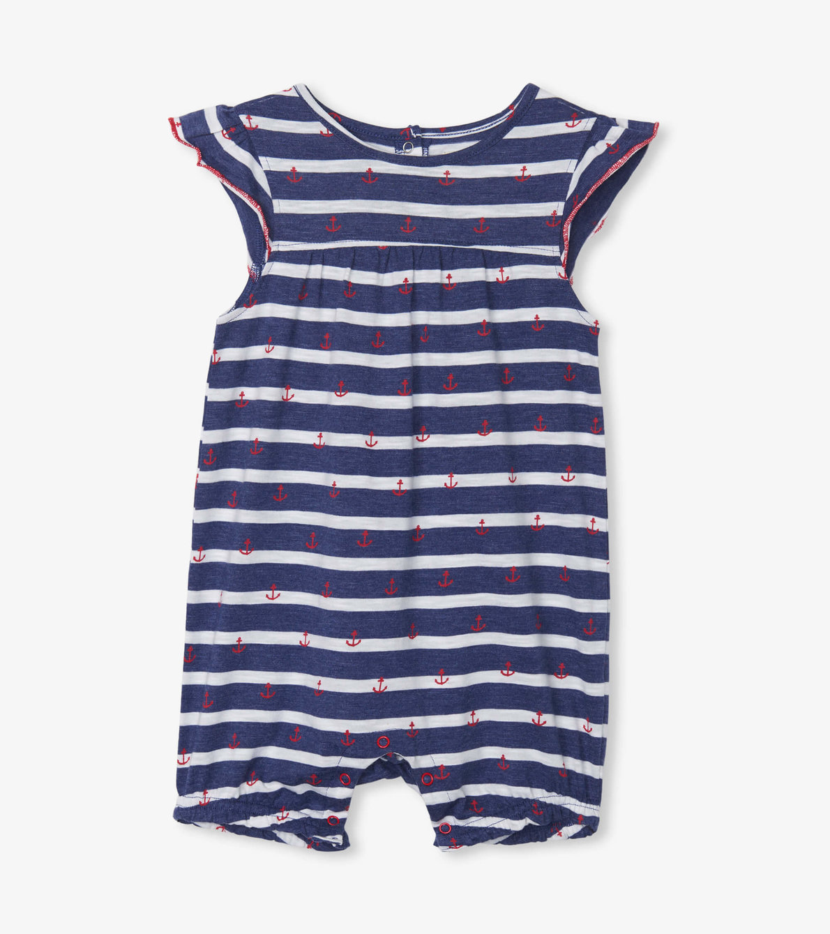 View larger image of Nautical Stripe Baby Flutter Sleeve Romper