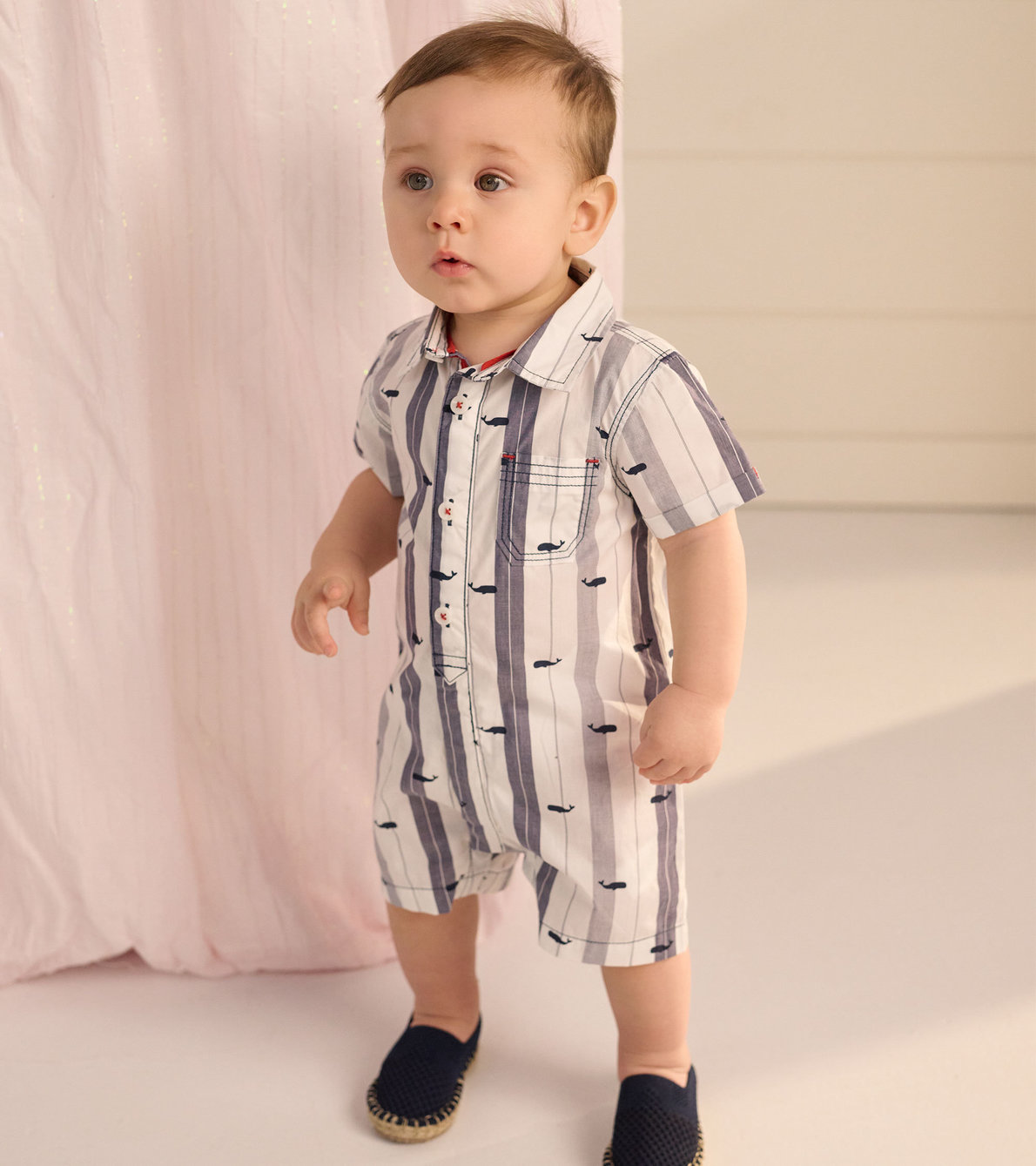View larger image of Nautical Whales Baby Woven Romper