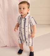 Nautical Whales Baby Woven Romper
