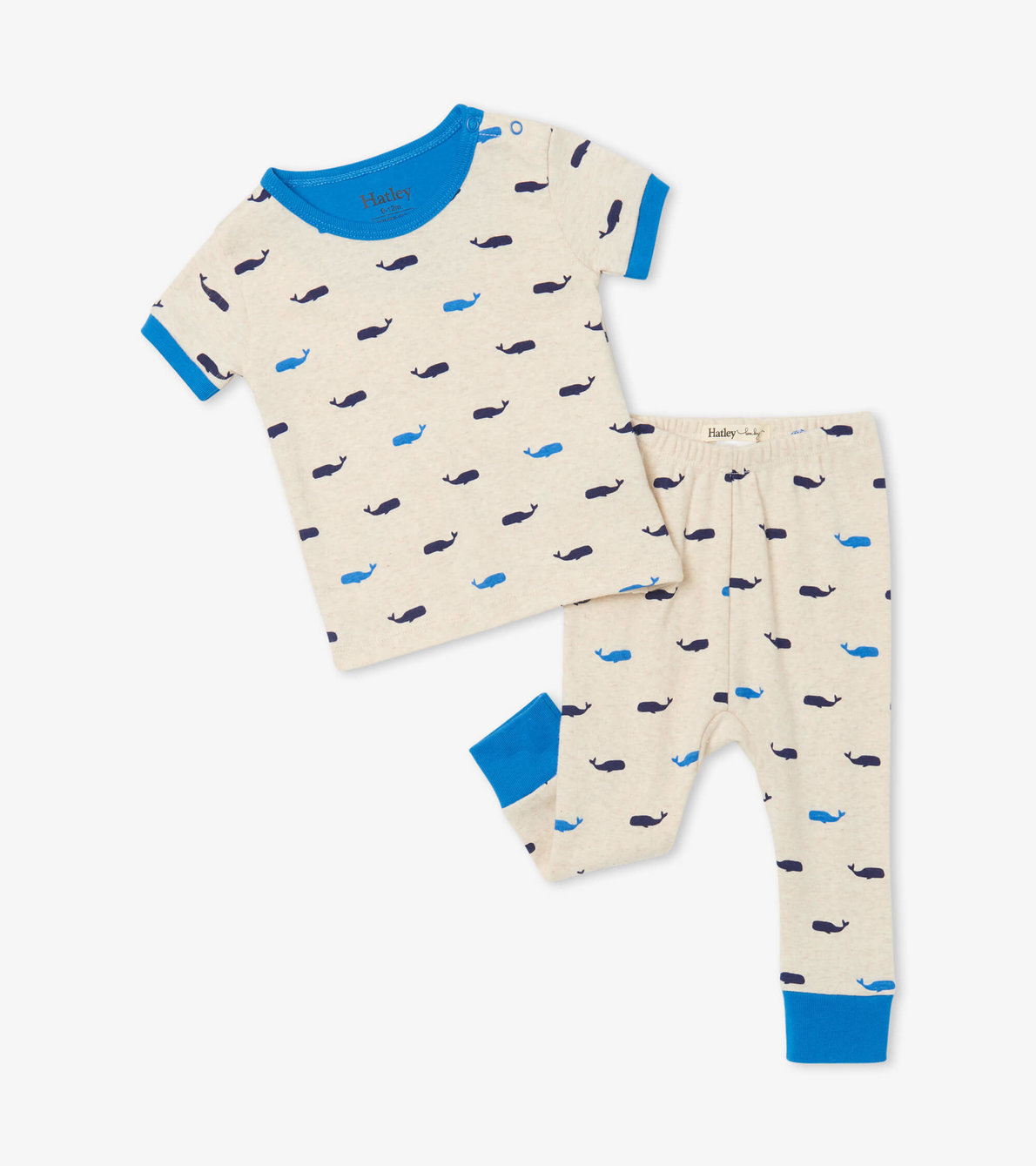Agrandir l'image de Pyjama à manches courtes en coton biologique pour bébé – Baleines nautiques