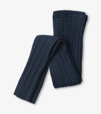 Collant sans pieds en tricot torsadé – Bleu marine