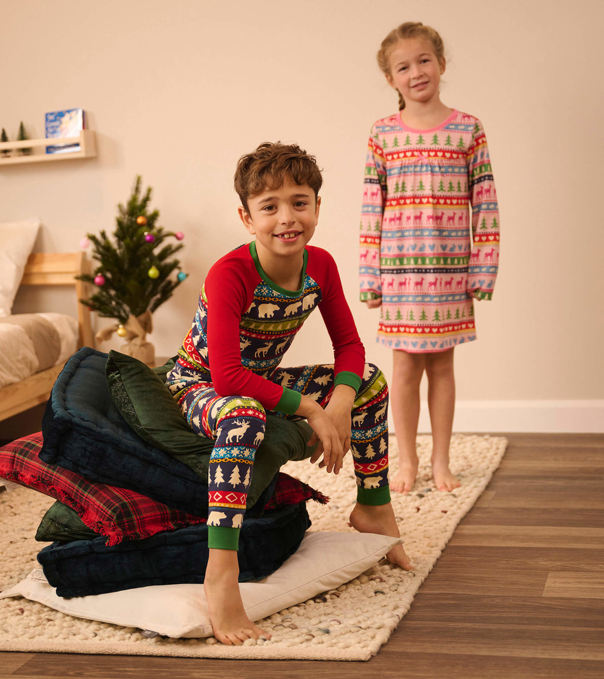 View larger image of Navy Painted Fairisle Raglan Kids Organic Cotton Pajama Set