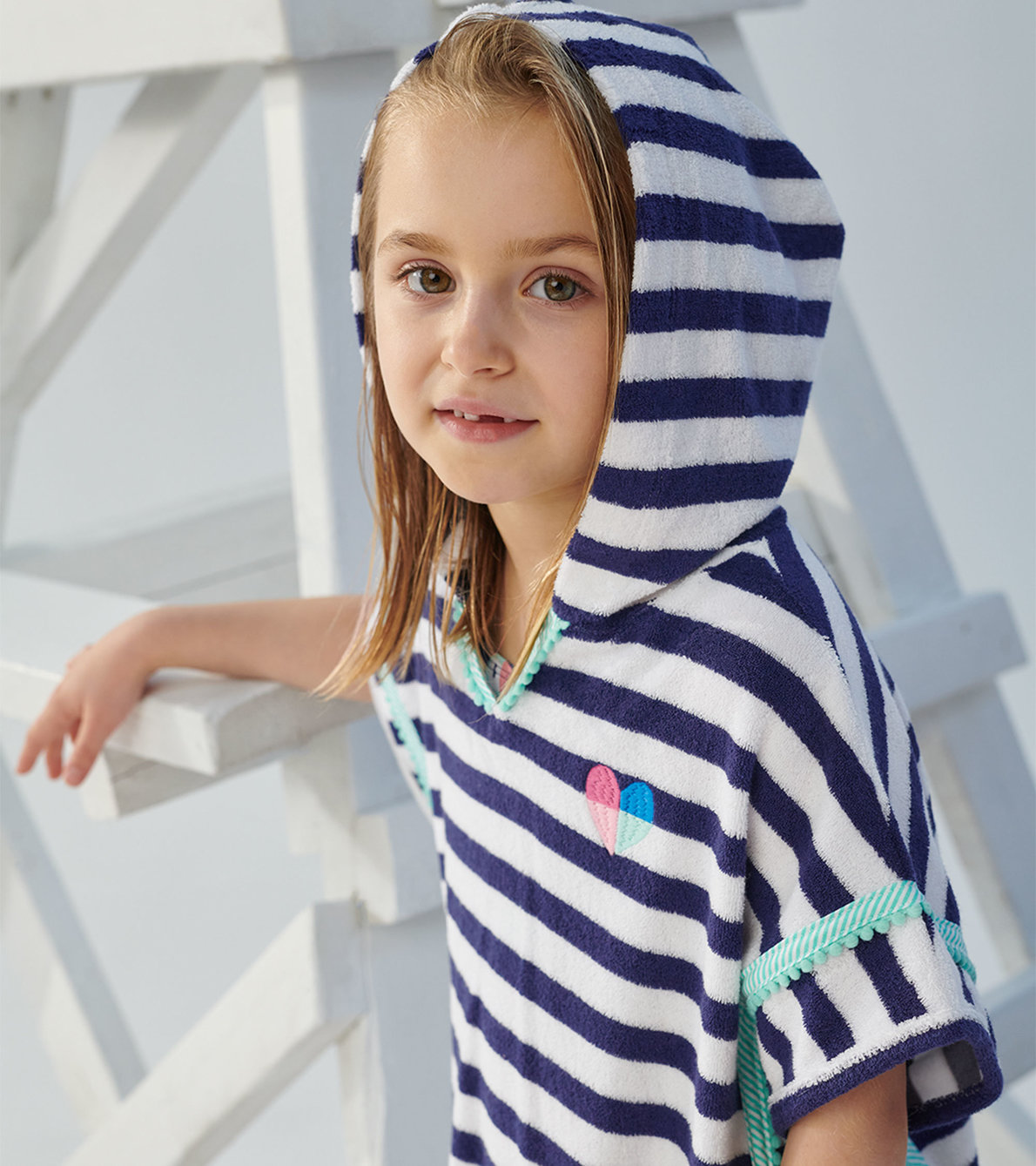 View larger image of Navy Stripes Hooded Terry Cover Up