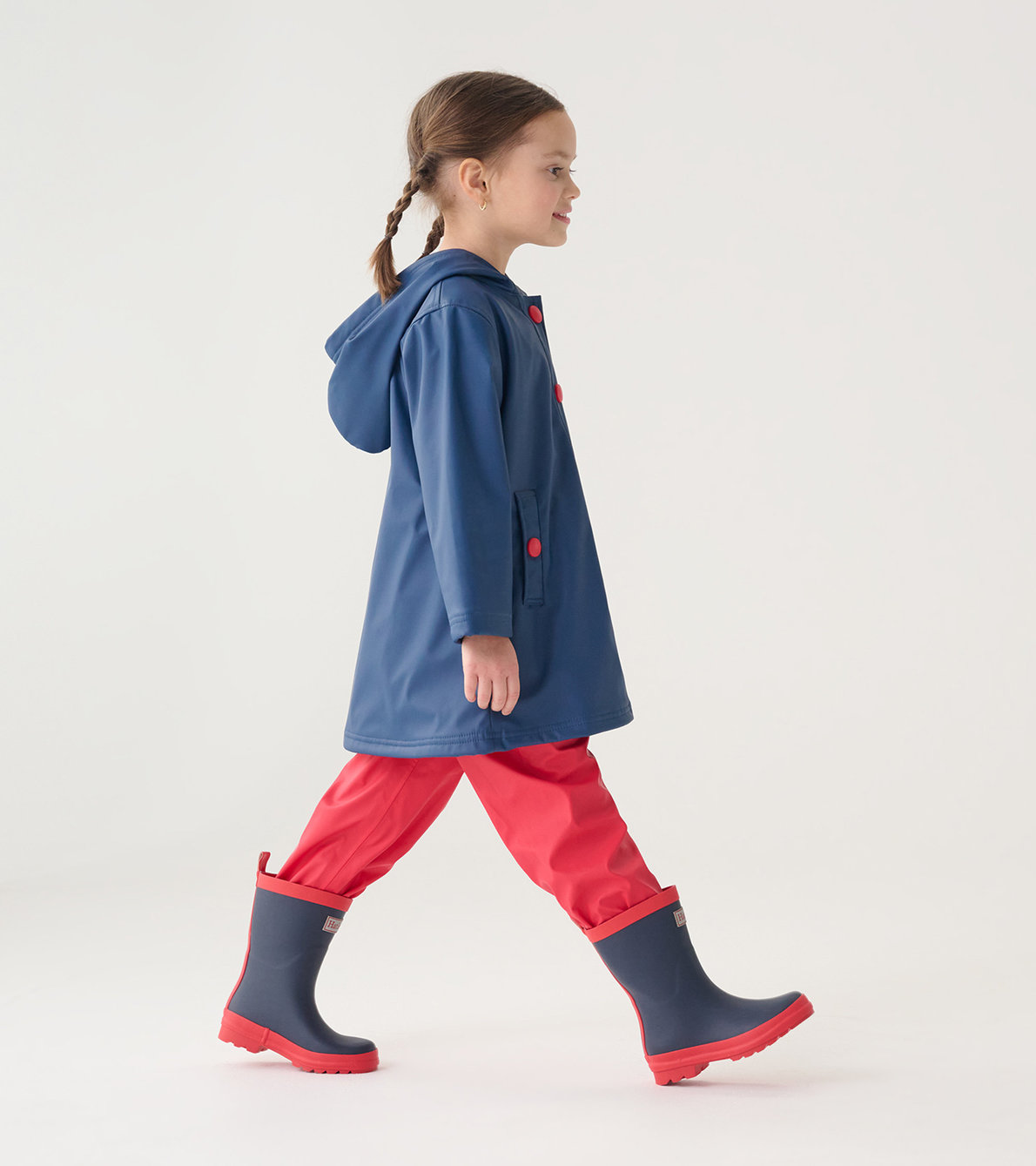Agrandir l'image de Manteau de pluie pour enfant – Bleu marine et rayures rouges