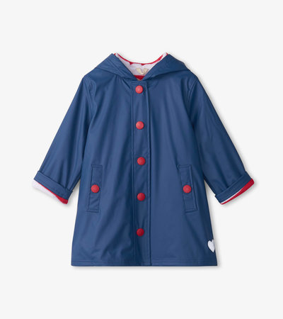 Kids Navy & Red Button-Up Raincoat
