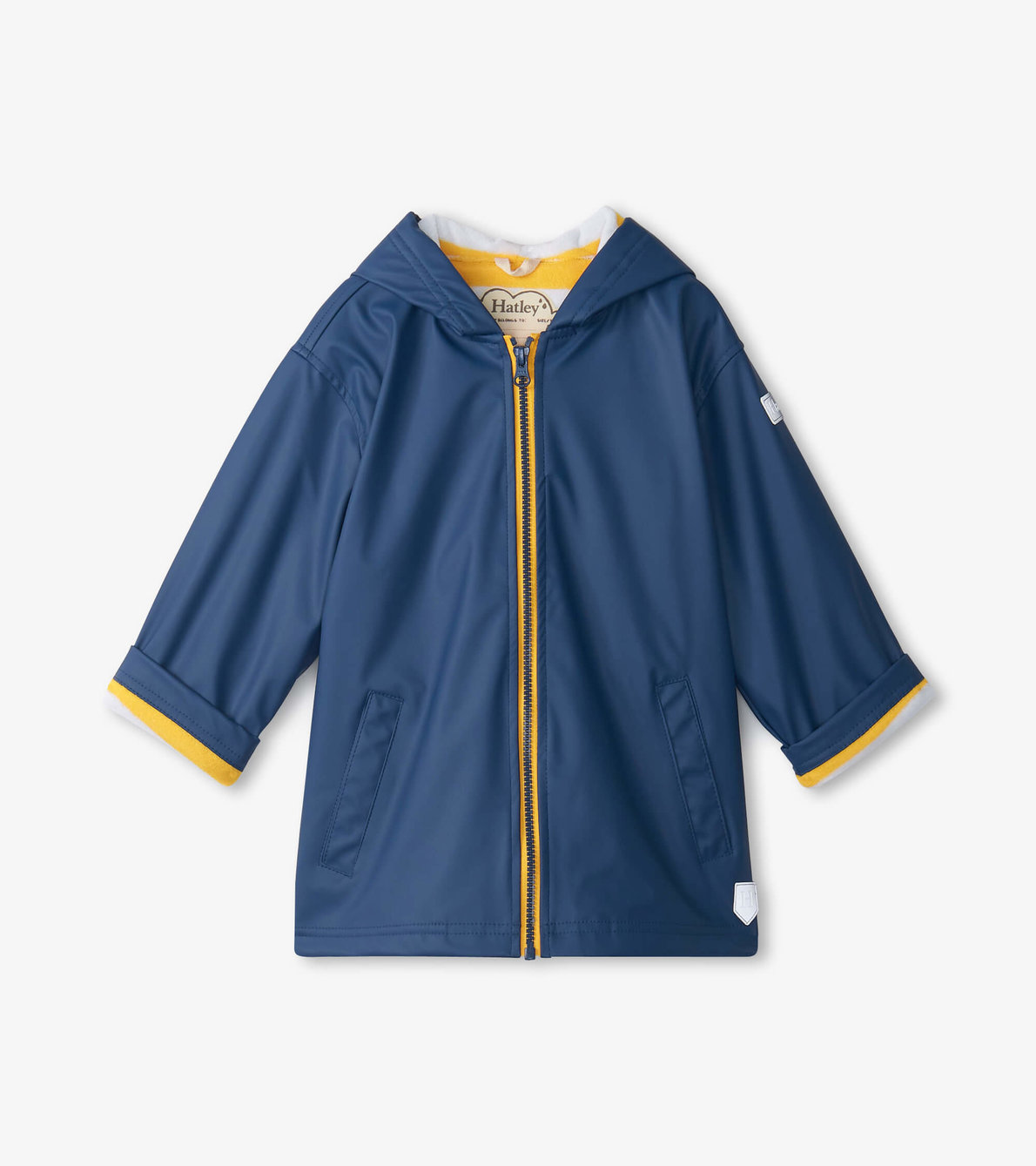 Agrandir l'image de Manteau de pluie pour enfant – Bleu marine et rayures jaunes