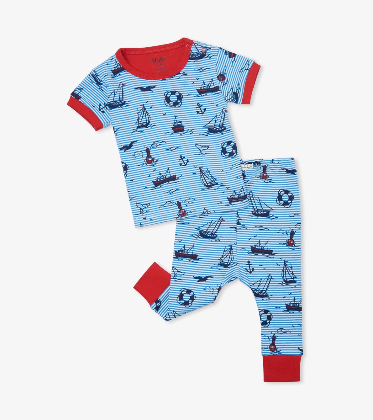 Agrandir l'image de Pyjama à manches courtes en coton biologique pour bébé – Motifs de la mer
