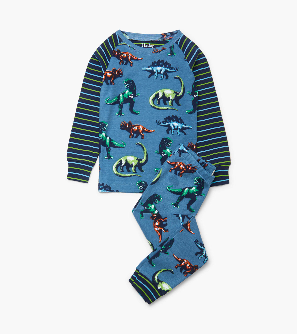 Agrandir l'image de Pyjama en coton biologique avec haut à manches raglan – Dinosaures peints