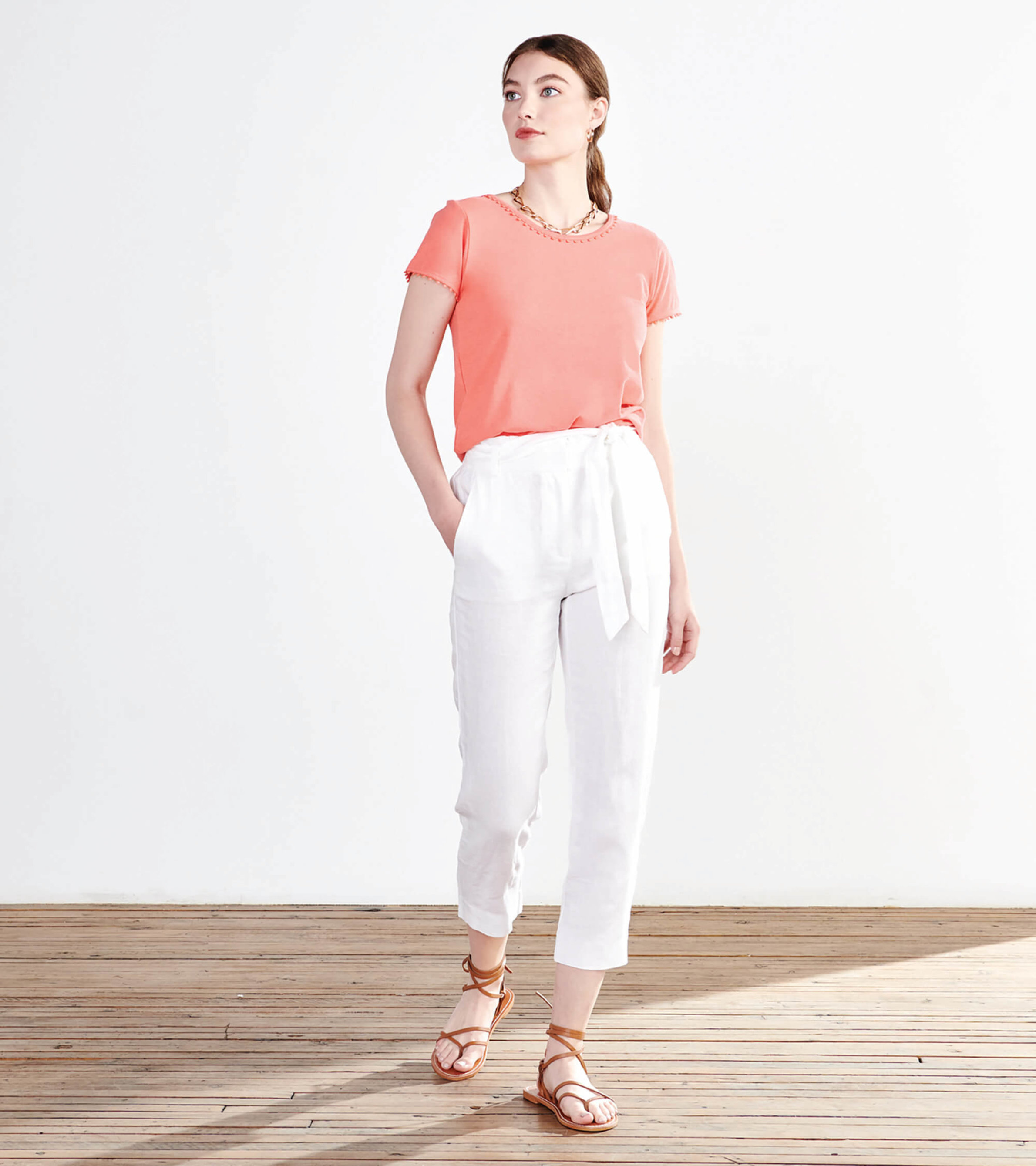 Linen-blend paper bag trousers - Beige - Ladies | H&M IN