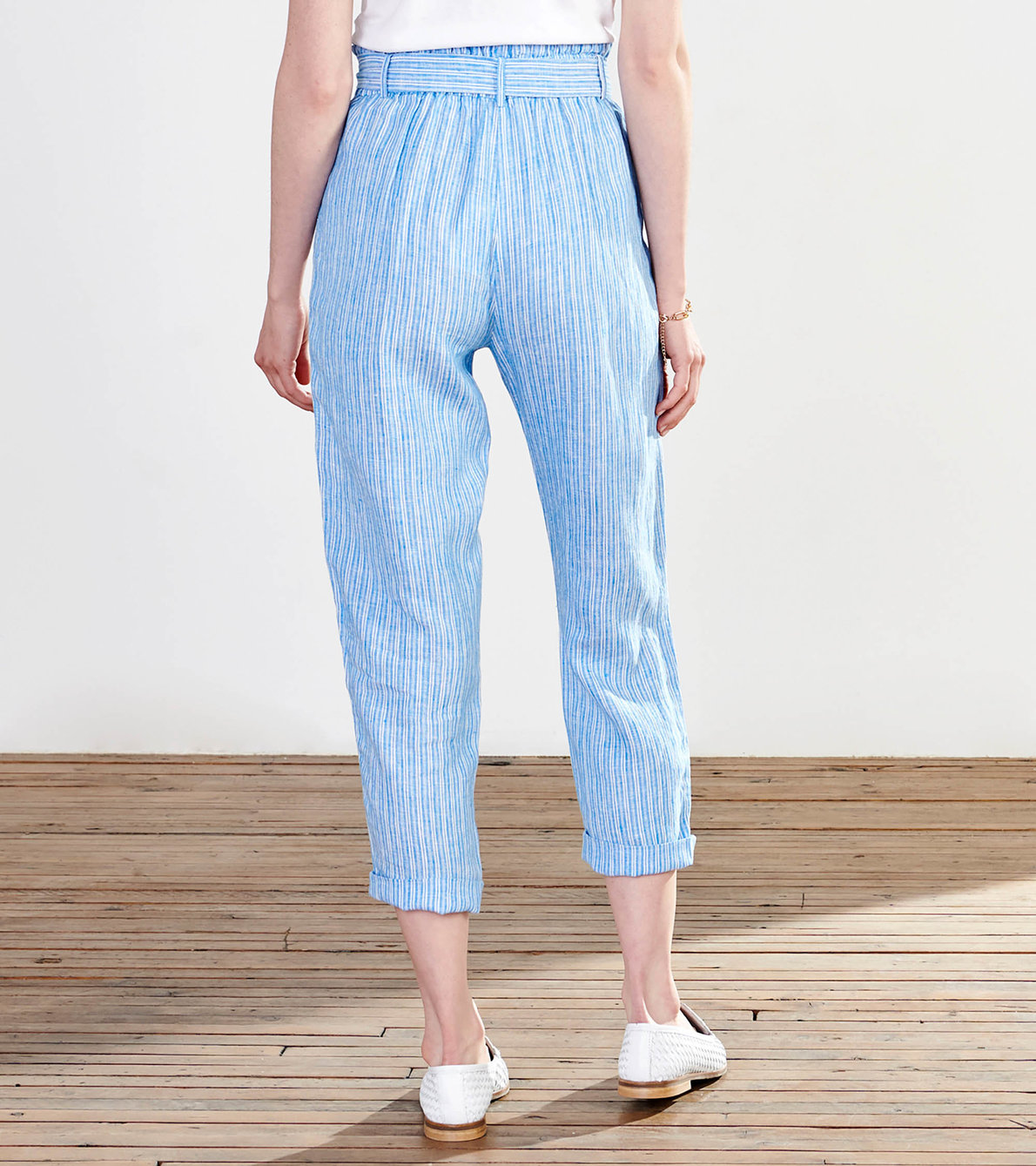 Agrandir l'image de Pantalon à taille froncée – Rayures bleu français