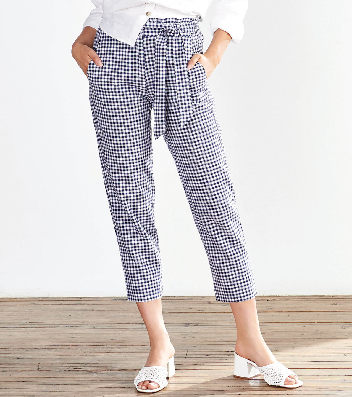 View larger image of Paper Bag Pants - Navy Gingham