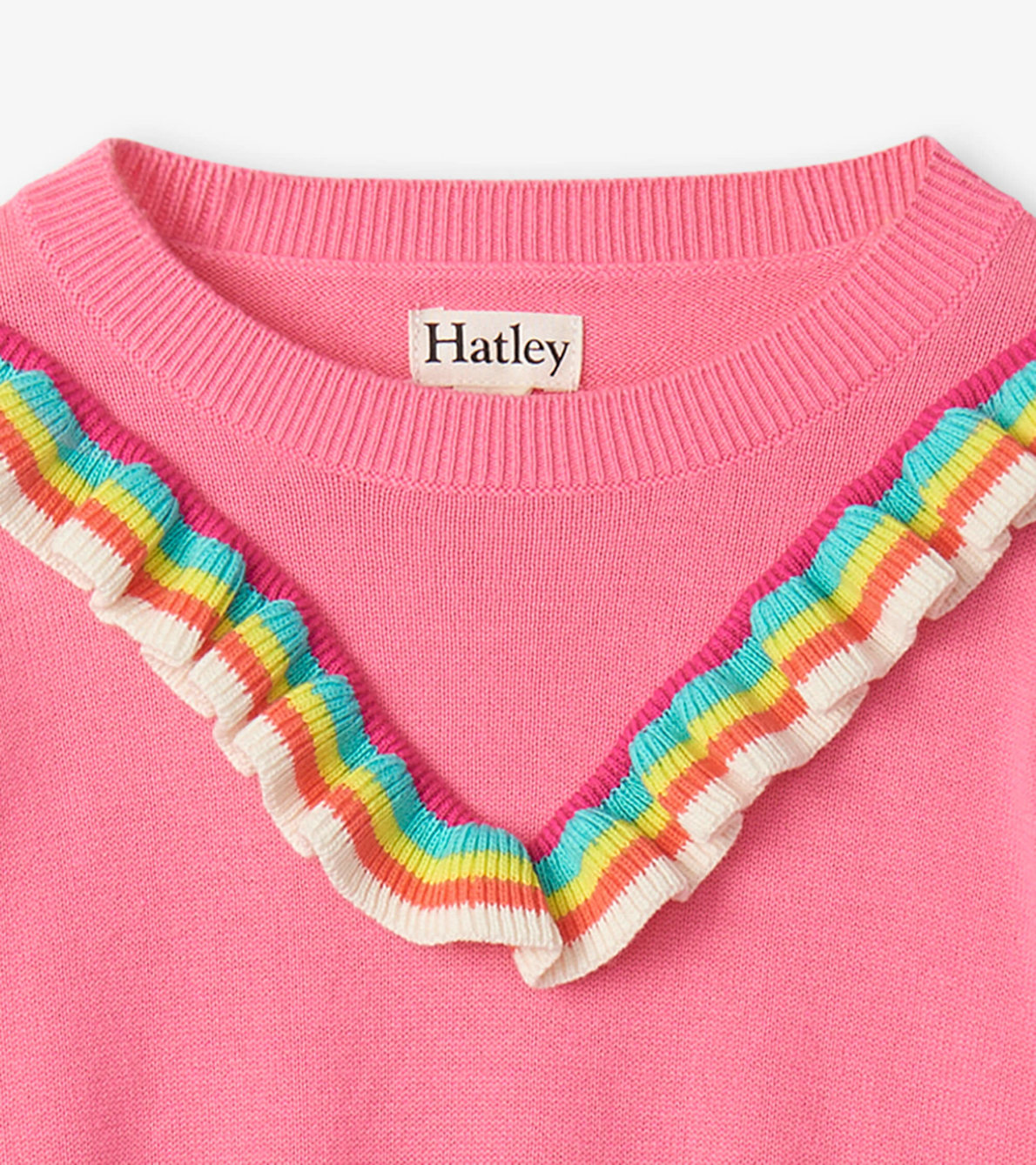 View larger image of Girls Pink Rainbow Ruffle Sweater