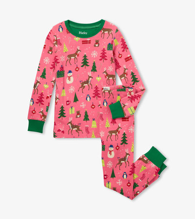 Pyjama pour enfant – Matin de Noël sur fond rose