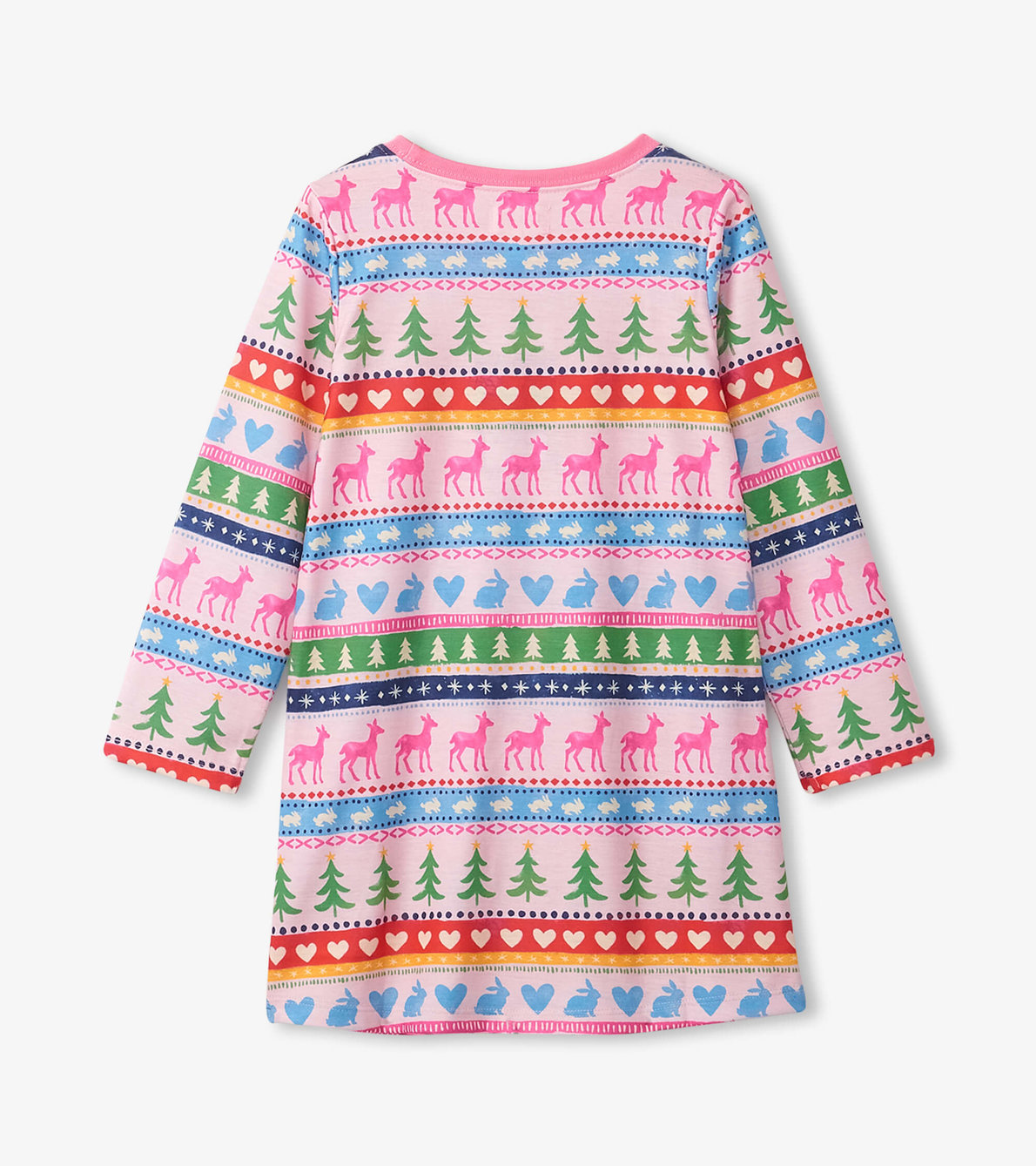 View larger image of Pink Painted Fairisle Long Sleeve Girls Nightgown