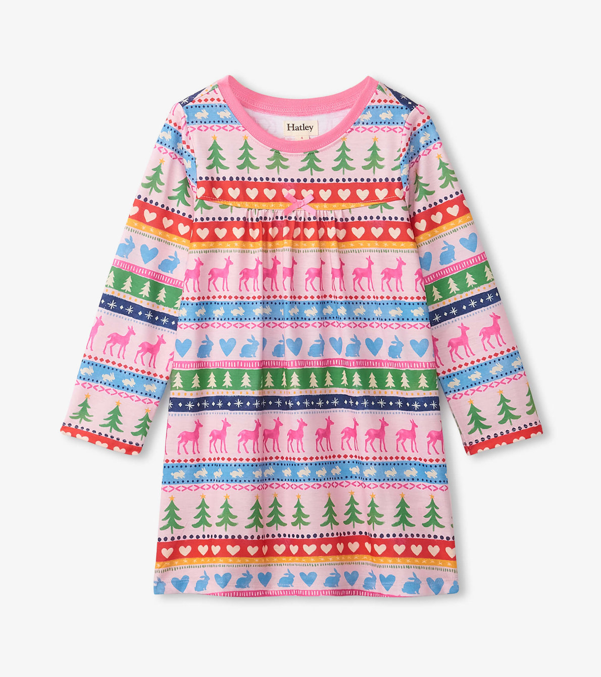 View larger image of Pink Painted Fairisle Long Sleeve Girls Nightgown