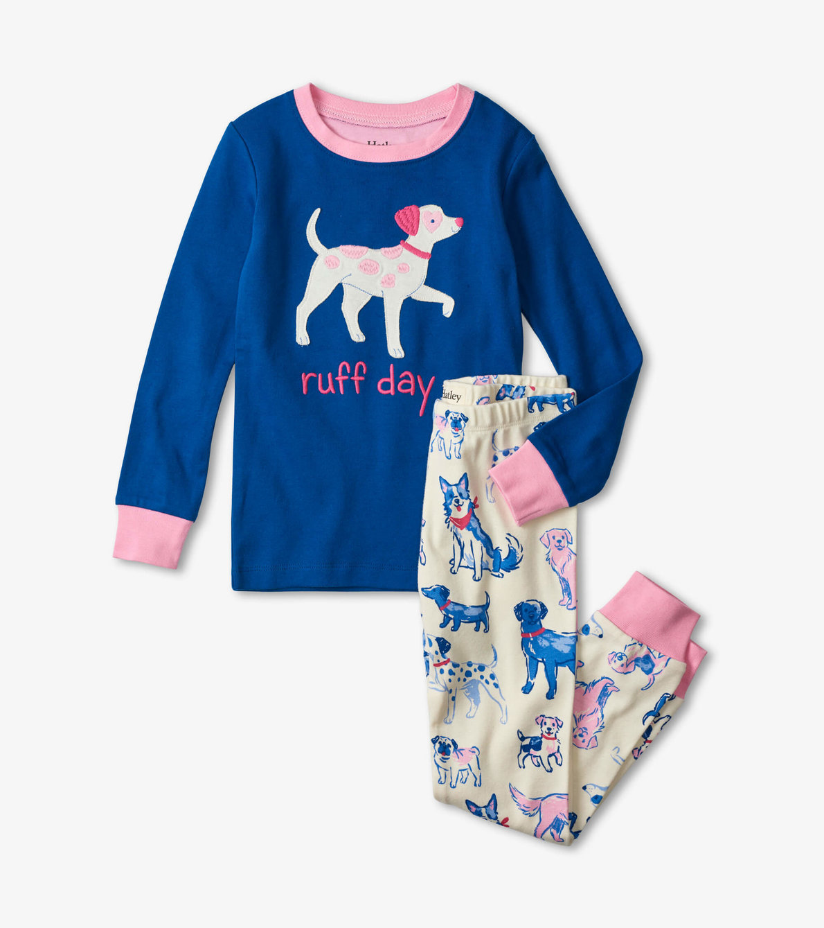 Agrandir l'image de Pyjama à appliqué en coton biologique – Chiots gracieux, garnitures roses