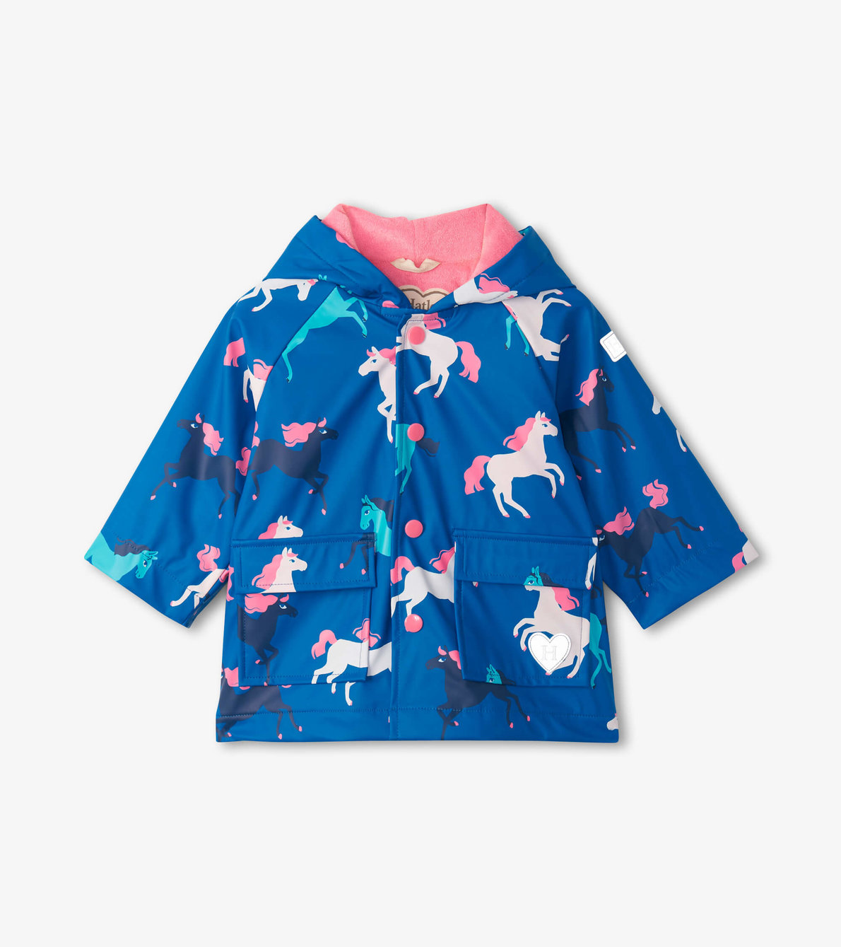 Agrandir l'image de Manteau de pluie à couleur changeante doublé en tissu éponge pour bébé – Chevaux cabrés