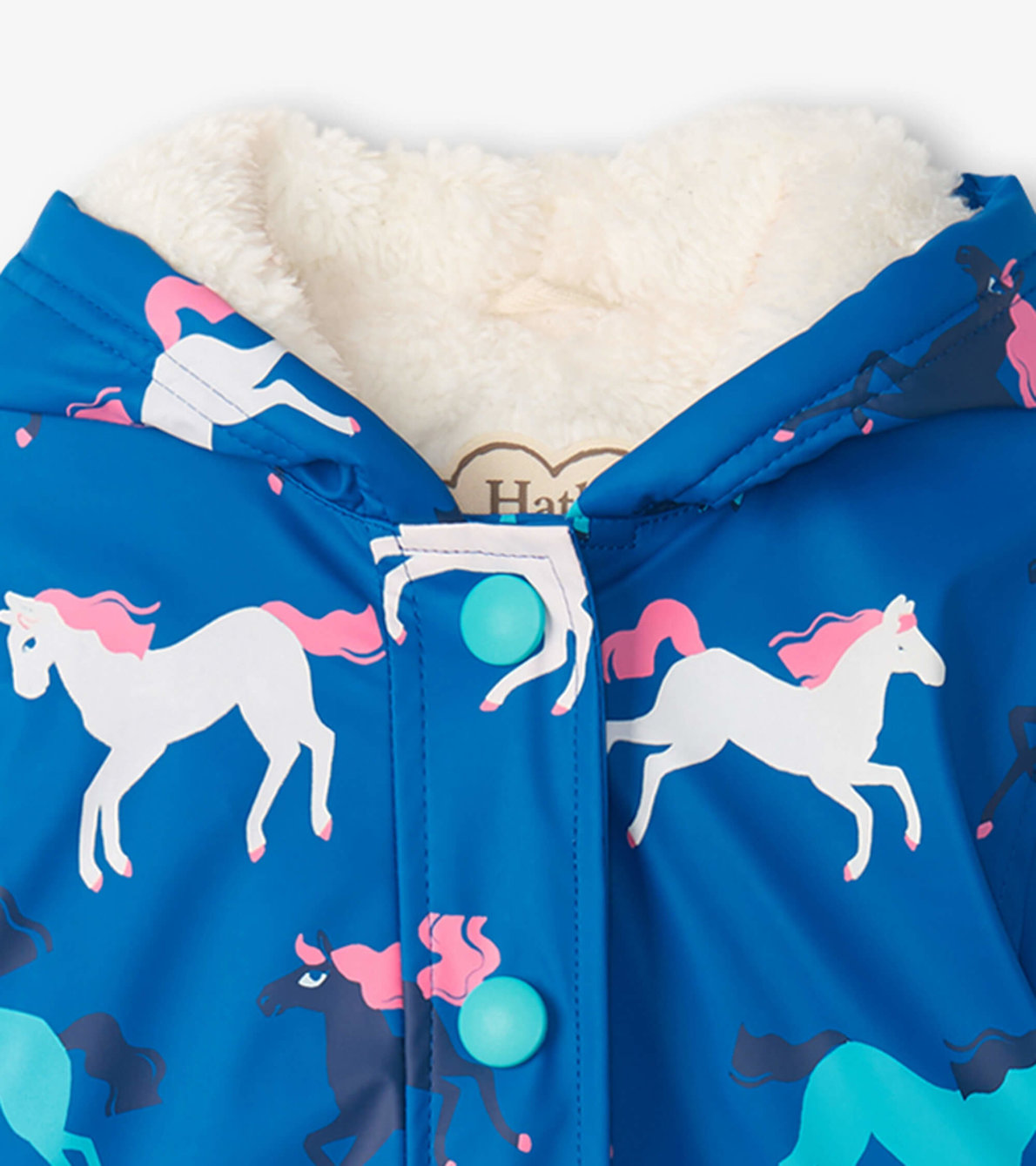 View larger image of Girls Prancing Horses Colour Changing Sherpa Lined Button-Up Rain Jacket