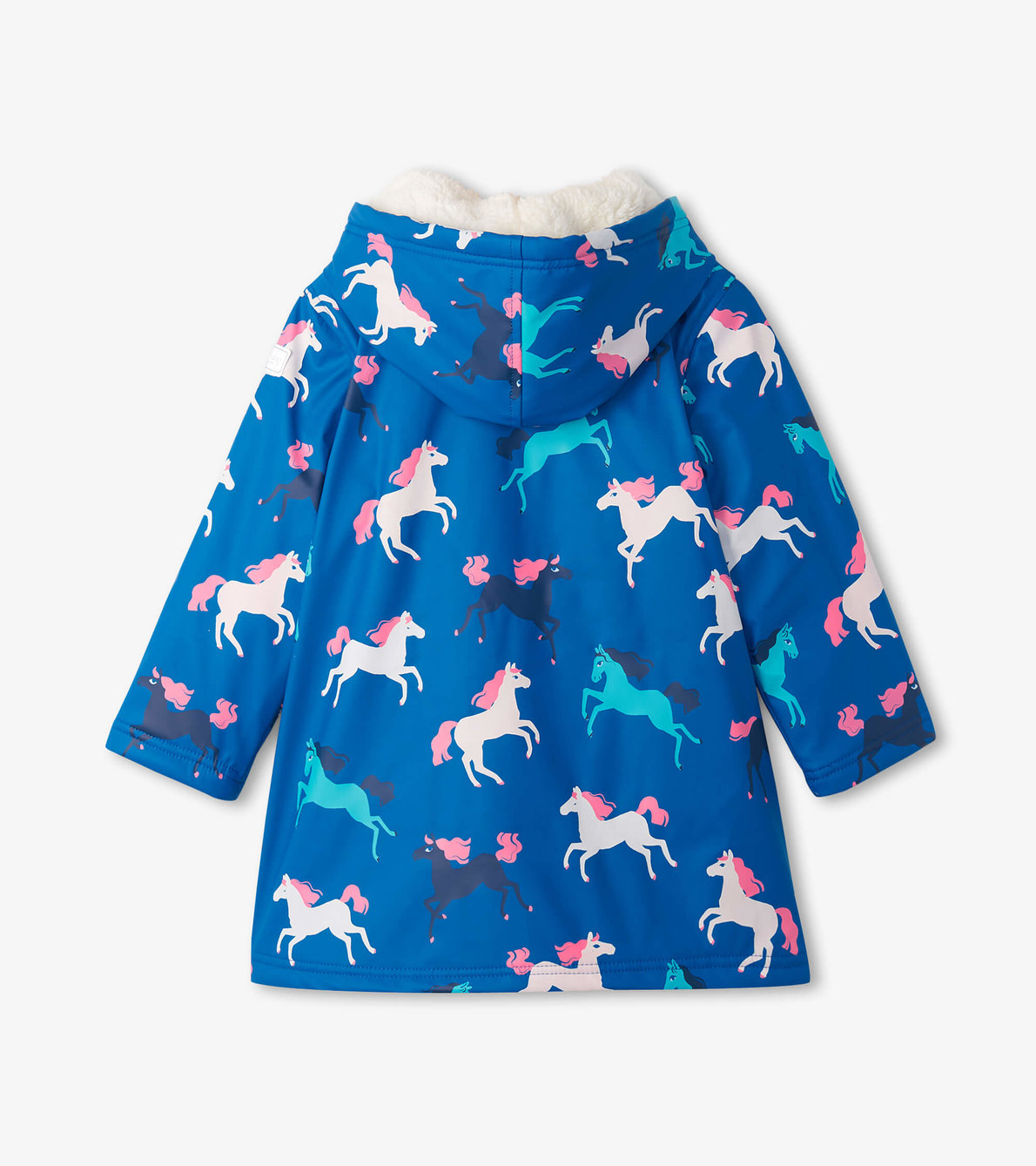 View larger image of Girls Prancing Horses Colour Changing Sherpa Lined Button-Up Rain Jacket
