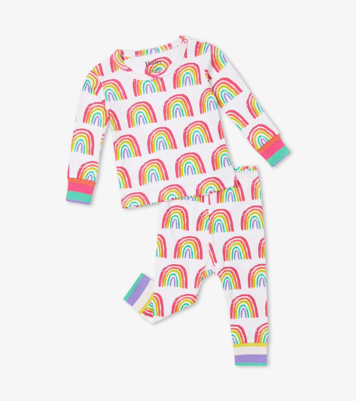 Agrandir l'image de Pyjama à manches longues en coton biologique pour bébé – Jolis arcs-en-ciel