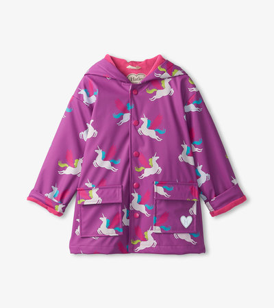 Girls Pretty Unicorn Colour Changing Button-Up Rain Jacket