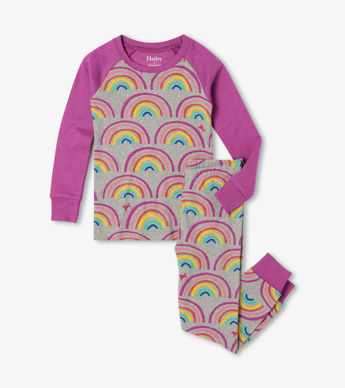 Agrandir l'image de Pyjama en coton biologique avec haut à manches raglan – Rêves arc-en-ciel