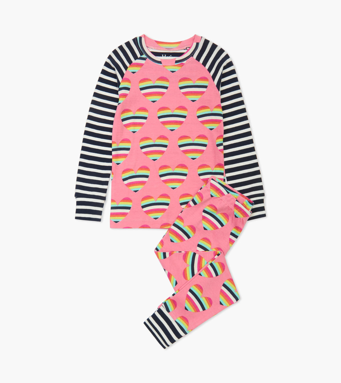 Agrandir l'image de Pyjama en coton biologique avec haut à manches raglan – Cœurs arc-en-ciel