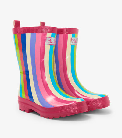 Rainbow Stripes Shiny Kids Rain Boots