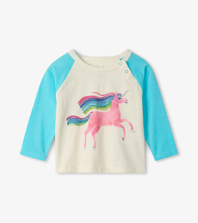 T-shirt à manches raglan pour bébé – Licorne à crinière arc-en-ciel