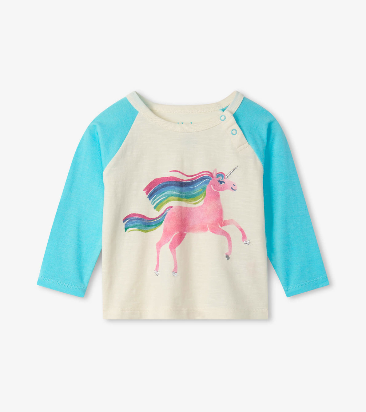 Agrandir l'image de T-shirt à manches raglan pour bébé – Licorne à crinière arc-en-ciel