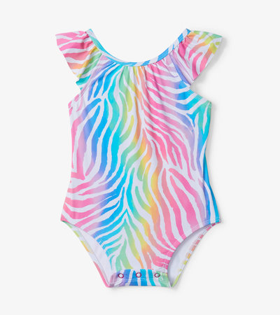 Rainbow Zebra Baby Ruffle Swimsuit