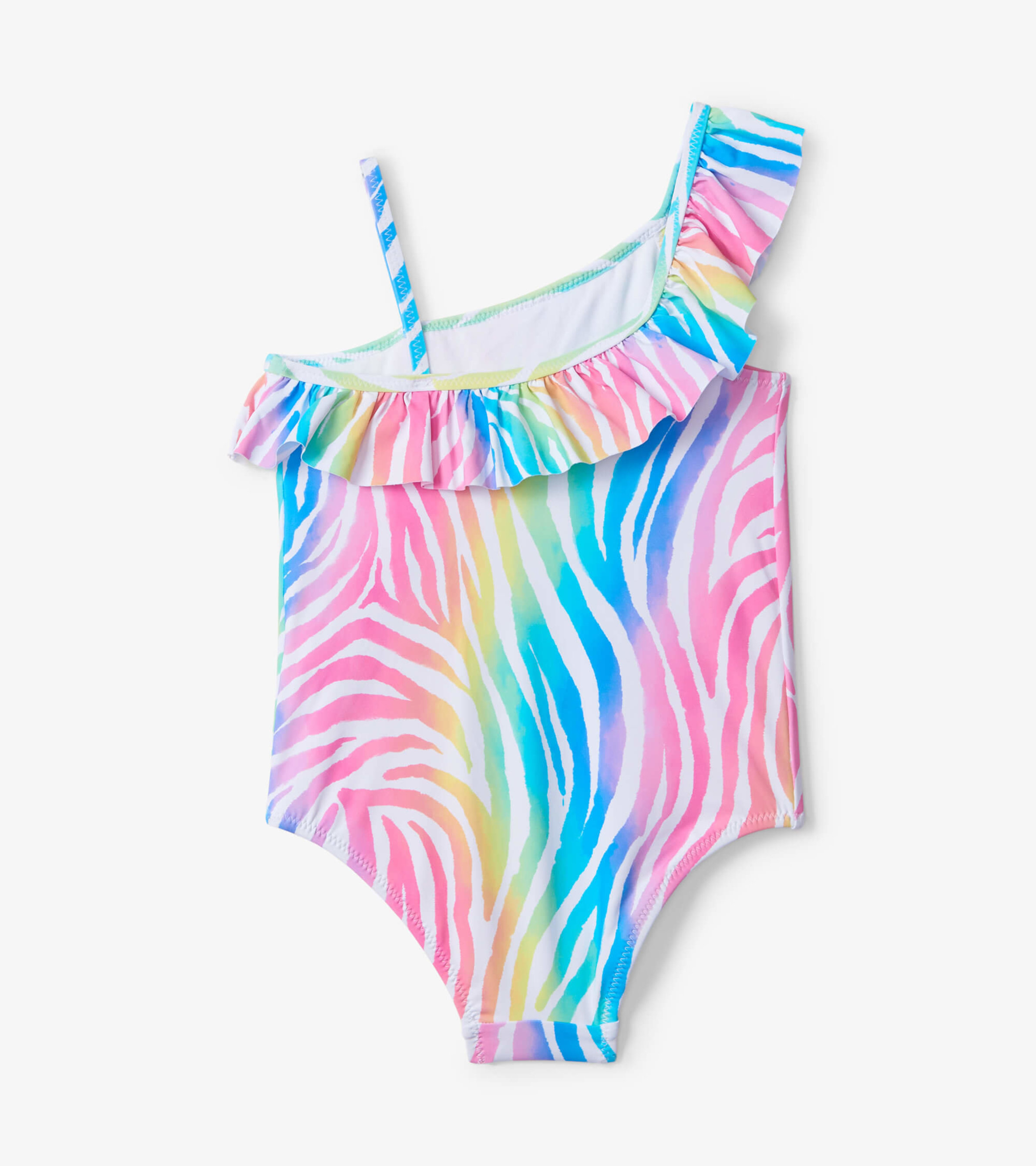 Rainbow Zebra One Shoulder Ruffle Swimsuit - Hatley UK