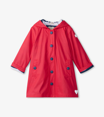 Manteau de pluie pour enfant – Rouge et rayures bleu marine