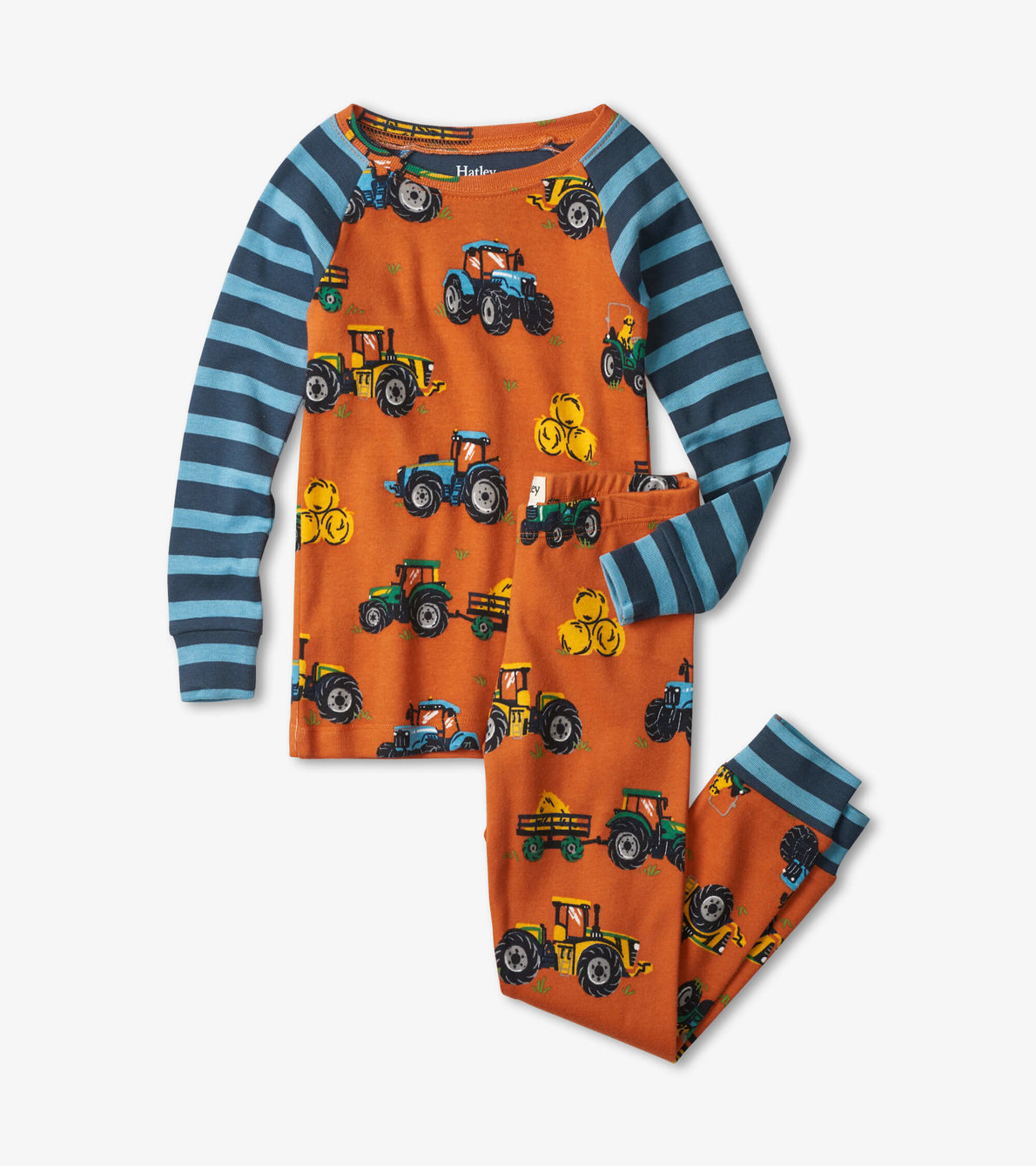 Agrandir l'image de Pyjama en coton biologique avec haut à manches raglan – Tracteurs rétro