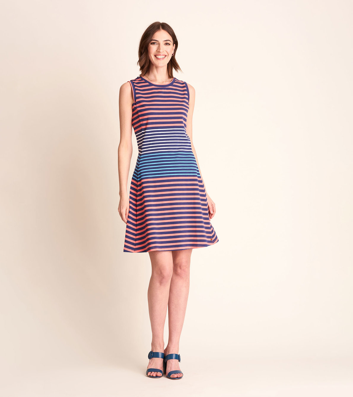 View larger image of Sarah Dress - Navy and Coral Stripes